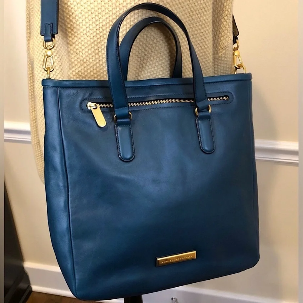 MARC JACOBS ‘Luna’ Teal Leather Top Handle Crossbody Tote Gold Hardware NWOT